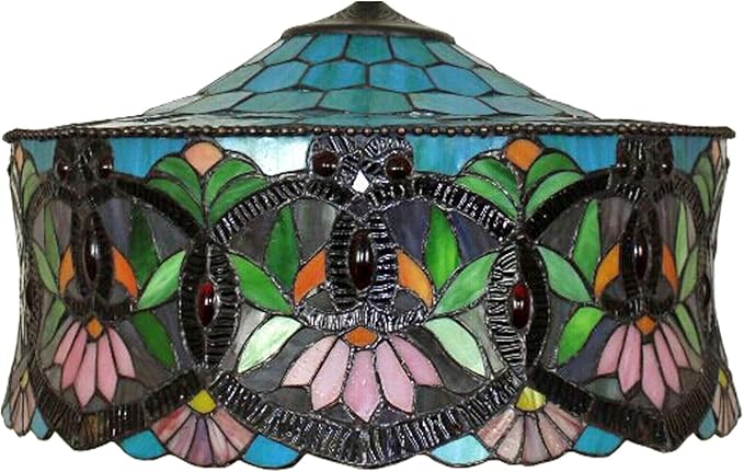 18 Inch Lamp Shade Replacement, Only Tiffany Style Stained Glass Lamp Chimney Straw Hat Floral Design, Baroque Rose Sunflower Orange Green Beige Fit for Table Lamp Pendant Light Floor Lamp,A