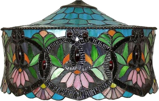 18 Inch Lamp Shade Replacement, Only Tiffany Style Stained Glass Lamp Chimney Straw Hat Floral Design, Baroque Rose Sunflower Orange Green Beige Fit for Table Lamp Pendant Light Floor Lamp,A