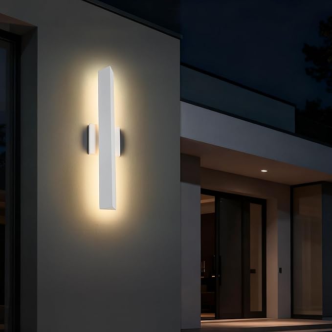 21.9IN LED Outdoor Aluminum Wall Lights,20W Dimmable, IP65 Waterproof, Modern Textured White Indoor & Exterior Lighting Fixtures, Long Exterior Wall Lights for Garage, Front Door