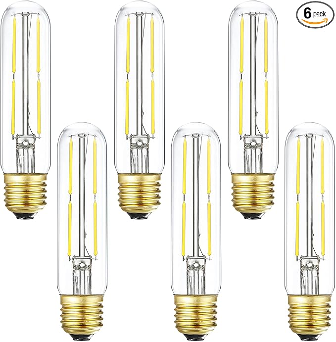 T10 Led Bulb E26 Dimmable 4W Led Tubular Light Bulbs 40 Watt Incandescent Bulbs 4000K Daylight E26 Base Lamp Bulb Clear Glass for Cabinet Display Cabinet etc,6 Pack.
