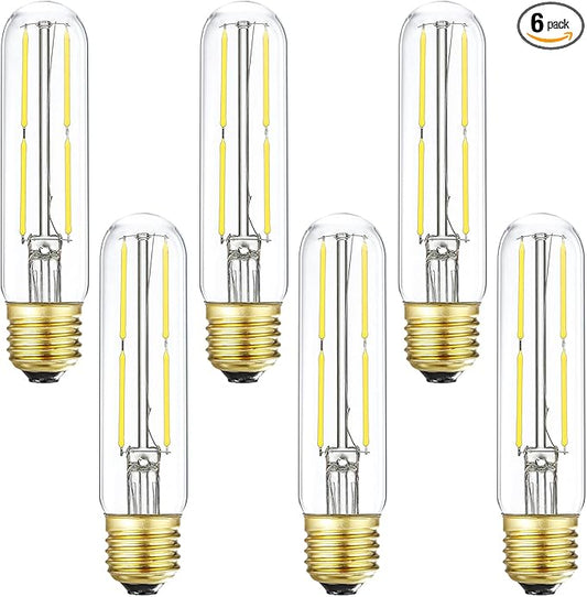 T10 Led Bulb E26 Dimmable 4W Led Tubular Light Bulbs 40 Watt Incandescent Bulbs 4000K Daylight E26 Base Lamp Bulb Clear Glass for Cabinet Display Cabinet etc,6 Pack.