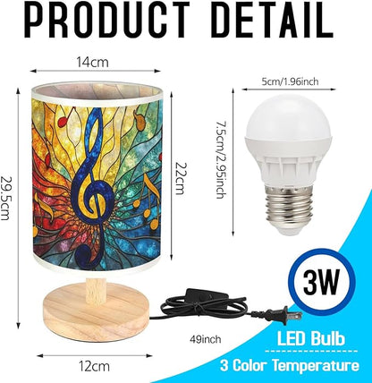 Music Clef Table Lamp LED 3-Color Pressed Bedside, Music Clef Shade Lamp with Wood Base for Bedroom Living Room Desk Office TL01