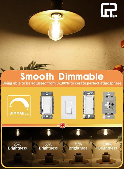 CRLight Dimmable Edison Bulbs, 6W 65W 650LM 3000K Soft White, ST58 = ST19 Vintage LED Light Bulb, 90+ CRI, E26 Medium Base, Clear Glass Style for Living Room, Bedroom, Home Decor, 10 Pack