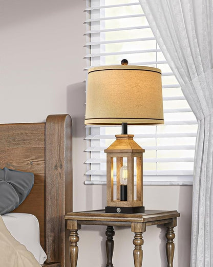 23.75" Farmhouse Table Lamps USB A+C Charging Ports 3-Way Dimmable Touch Control Lamp Nightlight Vintage Modern Lamp for Living Room Bedroom with 2 Light Sources