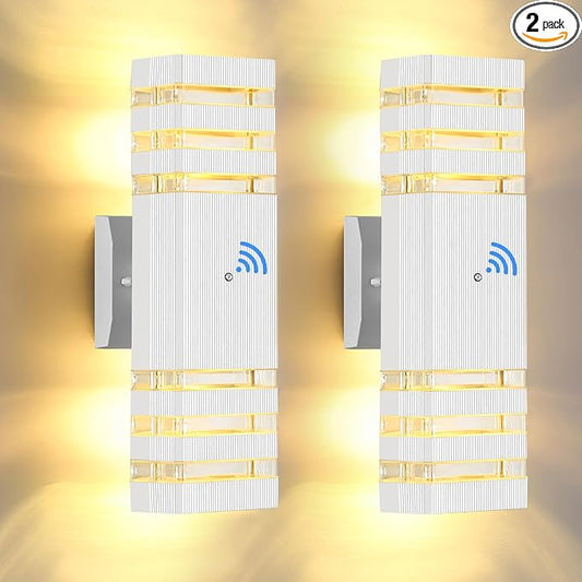 Dusk to Dawn Outdoor Wall Lights Modern Exterior Lighting Fixtures, 2 Pack White Outside Lights for House, Up and Down Porch Lights Outdoor Waterproof Sconces Wall Lighting for Garage Patio