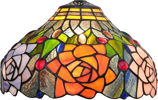 Tiffany Style Lamp Shade, 12 Inch Black Roses Stained Glass Lamp Shade Replacement Vintage Lamp Cover Accessories Fit for Table Lamp Pendant Light Ceiling Light
