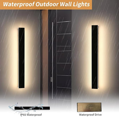 Mikeru 39.3" 2Pack Outdoor Wall Sconce 3000K Warm White - IP65 Waterproof Black Exterior Light, Hardwired Wall Mounted Fixture for Porch, Patio & Entryway | Non-Dimmable Weatherproof Design