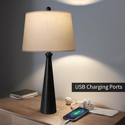 Oneach 25.75" Table Lamps Set of 2 for Living Room Bedroom, Bedside Lamp 3-Way Dimmable Touch Control, Modern Black Nightstand Light Fabric Shade Vintage Accent Style