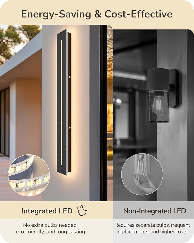 EDISHINE Upgraded 2 Pack 39.4" Led Outdoor Wall Light, Linear Modern Exterior Lighting Fixtures, Adjustable Brightness & Color Temperature, IP65 Waterproof, Long Exterior Wall Sconce for Garage, Door