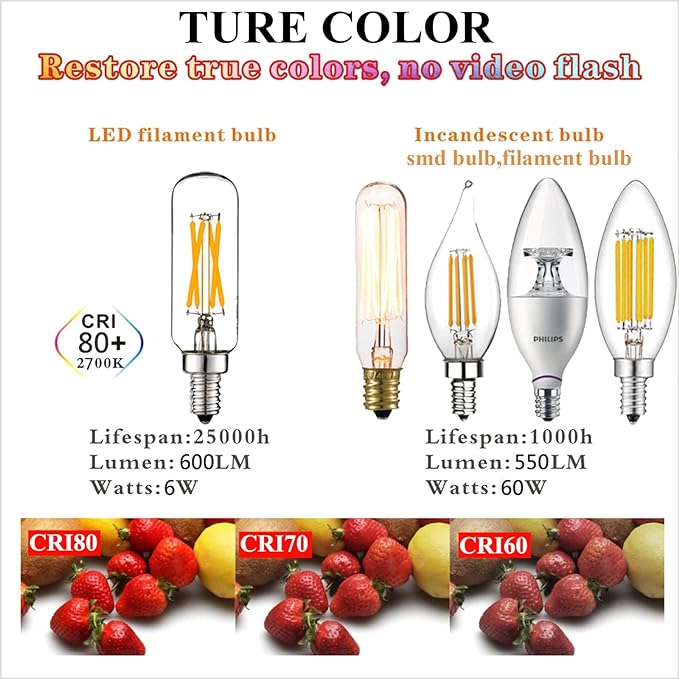 LiteHistory LED Bulb Dimmable 6W Equal Warm White 2700K T6 T25 E12 Candelabra Bulb 60 watt for Chandeliers,Ceiling Fan,Pendant,Wall sconces AC120V 600LM e12 Light Bulb 6Pack