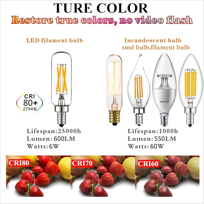 LiteHistory Dimmable E12 LED Bulb 6W Equal 60 watt led Light Bulb Warm White 2700K T6 T25 E12 Candelabra Bulb 60 watt for Chandeliers,Ceiling Fan,Pendant,Wall sconces AC120V 600LM e12 Bulb 12Pack
