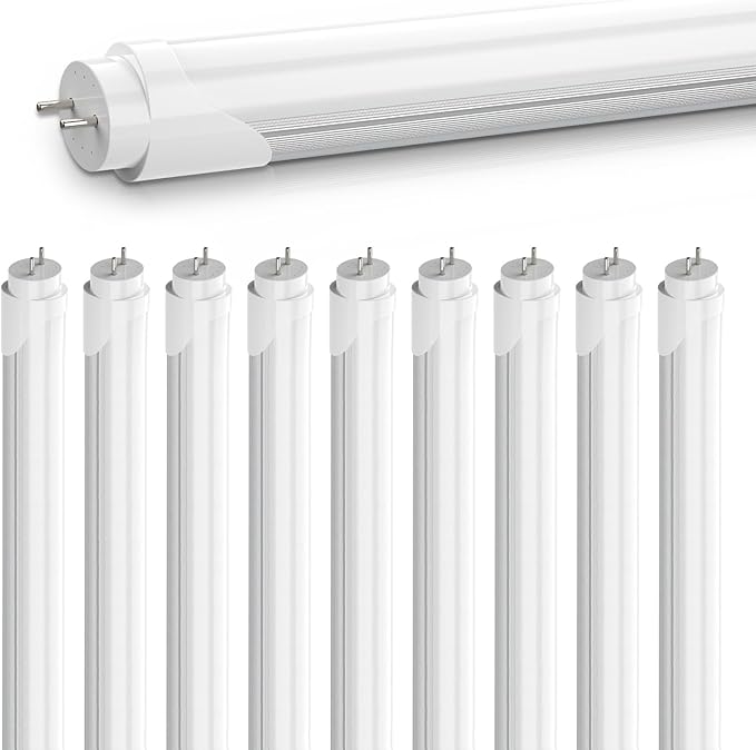 CNSUNWAY T8 LED Tube Lights 4Ft, 18W, 2400LM 6000K, Single/Double-End Power, Type A+B Plug & Play or Ballast Bypass, 4 Foot T10 T12 Fluorescent Bulbs Replacement for Warehouse, Frosted (10 Pack)