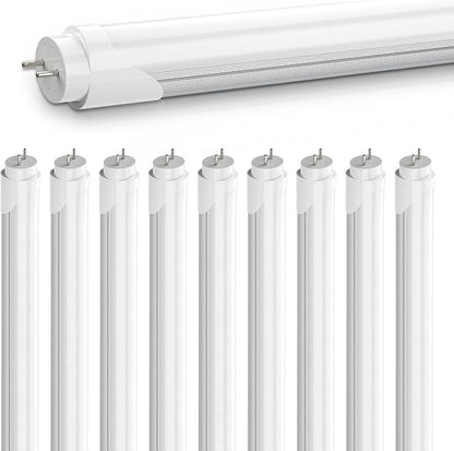 CNSUNWAY T8 LED Tube Lights 4Ft, 18W, 2400LM 6000K, Single/Double-End Power, Type A+B Plug & Play or Ballast Bypass, 4 Foot T10 T12 Fluorescent Bulbs Replacement for Warehouse, Frosted (10 Pack)