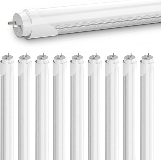 CNSUNWAY T8 LED Tube Lights 4Ft, 18W, 2400LM 6000K, Single/Double-End Power, Type A+B Plug & Play or Ballast Bypass, 4 Foot T10 T12 Fluorescent Bulbs Replacement for Warehouse, Frosted (10 Pack)