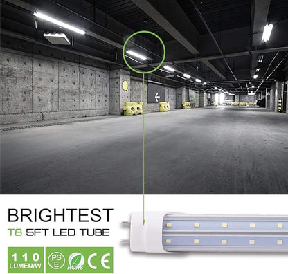 6 Pack T8 LED Tube Light Bulb 5FT 48W 6000K Cool White G13 Bi-Pin with Bright Dual Row LEDs T8 T10 T12 Fluorescent Light Bulbs Replacement 5 Foot Shop Lights