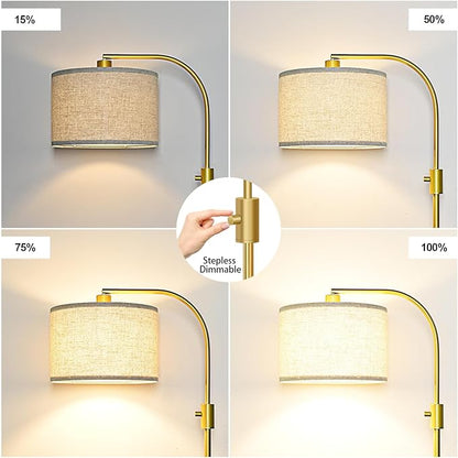 【Upgraded】 Dimmable Gold Floor Lamp, 1200 Lumens LED Bulb Included, Arc Floor Lamps for Living Room Modern Standing Lamp with Marble Base, Tall Lamp for Living Room Bedroom Office Reading Room Nursery