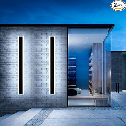 Mikeru 2Pack 70.8inch Long Led Wall Light, 6000k Cool White Modern Outdoor Wall Light Ip65 Waterproof Black Acrylic Porch Exterior Lighting Fixtures, Exterior Wall Mount Lights