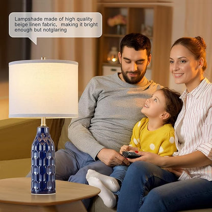 Luvkczc 24.8" Ceramic Table Lamps Set of 2 for Nightstand -Color Temperature&Bulbs Included, Bedside Lamps for Living Room Bedroom Home Office Table Decor, Navy Blue