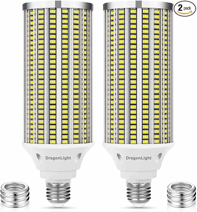 DragonLight 100W Super Bright LED Corn Light Bulbs (700 Watt Equivalent) - E26/E39 Large Mogul Base LED Lamp 5000K Daylight 12,000 Lumens for High Bay Area Lighting, Pack of 2