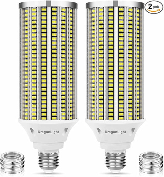 DragonLight 100W Super Bright LED Corn Light Bulbs (700 Watt Equivalent) - E26/E39 Large Mogul Base LED Lamp 5000K Daylight 12,000 Lumens for High Bay Area Lighting, Pack of 2