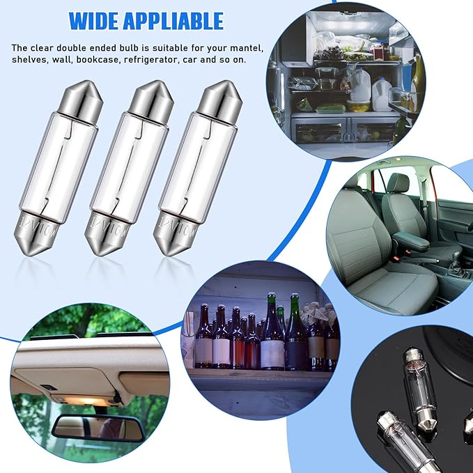 20 Pcs Xenon Festoon Light Bulb Clear Double Ended Festoon Bulb Marine Festoon Bulb 12V Standard Miniature 6411 Bulb for Mantel, Shelves, Bookcase, Refrigerator, Car Tail Light, Dome Light (10W)