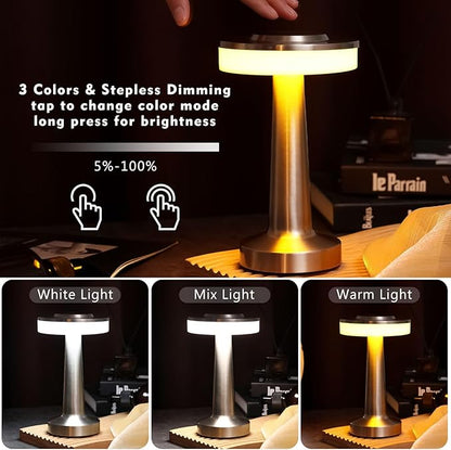 VIHOSE Cordless Table Lamps LED Portable Rechargeable Table Lamp with Touch Sensor 3 Color Dimming up to 15 Hours Battery Desk Light for Restaurant Nursery Living Room(Silver,8 Pcs)