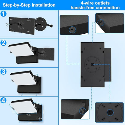 ledmo LED 150W Wall Pack Light Outdoor Switch Control Freely Rotating LED Wall Mount Light 5000K Waterproof Black Modern Flood Security Lighting Fixture for Warehouse Shop Barn Building，4 Pack