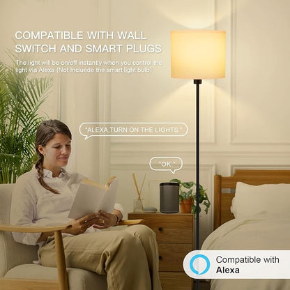 Floor Lamps for Bedroom, Small Standing Lamp with Bulb(12W, 2700K), White Lampshade, Foot Switch, Simple 59" Tall Pole Lamps for Kids Room/Girls Room/Boys Gift/Living Room/Classroom, Boho Reading Lamp