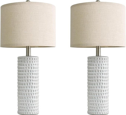 PORTRES 24" Modern Ceramic White Table Lamp Set of 2 for Bedroom Living Room Farmhouse Bedside Lamps Nightstand lamp Desk Lamp for End Table Home Decor