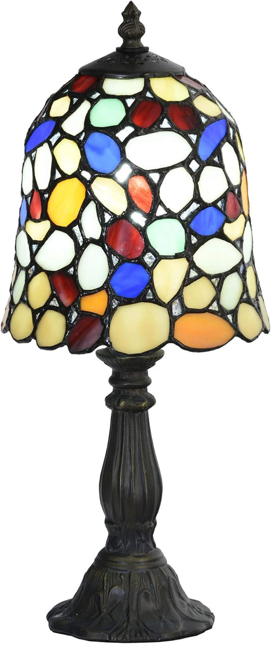 Bieye L10729 Colored Cobblestone Tiffany Style Stained Glass Table Lamp with 6-inch Wide Lampshade, Multi-Colored, 15 inch Tall