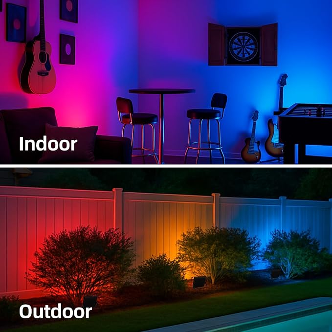 WeDo RGB LED Flood Light 150W Equivalent – 60W Plug-in Outdoor Color-Changing Spotlight with Remote, 4 Modes, 8-Level Dimming, IP65 Waterproof for Garden, Landscape, Wall Wash
