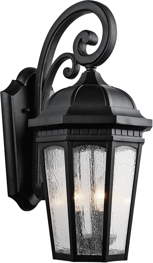 Kichler Courtyard 22.25" 3 Light Outdoor Wall Light with Clear Seeded Glass in Textured Black