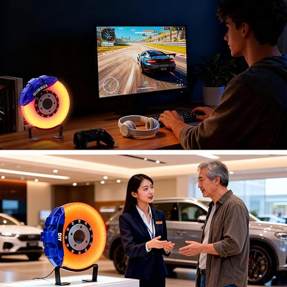 WILLBOND Gifts for Car Guys - Brake Disc LED Rechargeable Night Light Ambient Lamp with Touch Switch - Car Lovers Enthusiast Mechanic Valentines Gift for Him - Patent Pending(Blue - Orange Yellow)