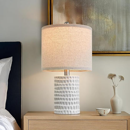 PORTRES 18.25" Modern Ceramic Table Lamps Set of 2 for Bedroom White Desk Lamps Bedside Lamps for Living Room Study Room Office Dorm Farmhouse Decor Nightstand Lamp End Small Table Lamps
