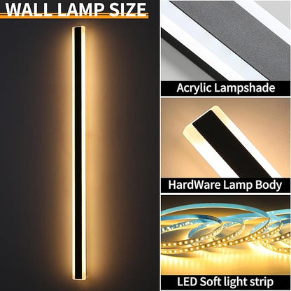 Mikeru 2Pack 71inch Outdoor Wall Light Fixtures, 3000/4500/6000K 3 Color Modern Black Linear Wall Lights Front Porch Light Wall Mounted Led Lighting for Basement, Shop,Garage Lighting Non-Dimmable