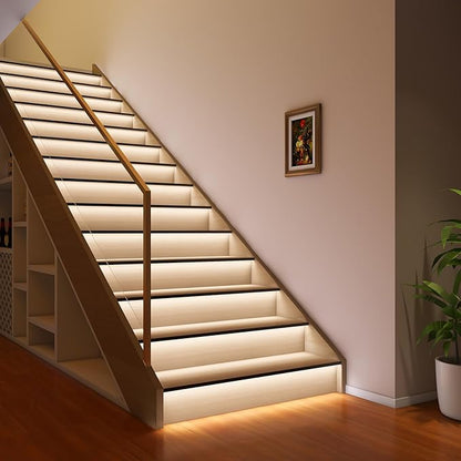 Stair Lights Indoor Motion Sensor Smart Interior Led Step Lights16 Stairs 40 Inch Length Cuttable Led Light Strip for Staircase Scene (Cool White 6000K, 16 Stairs)
