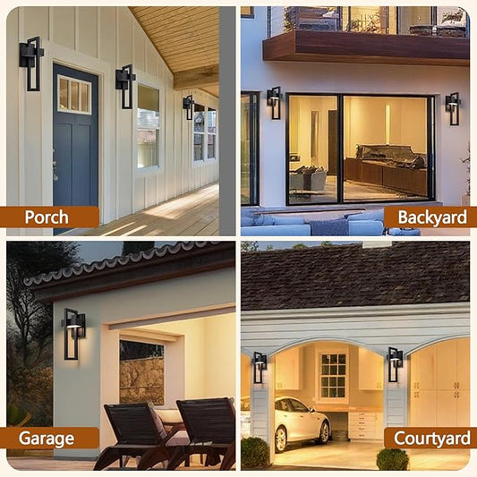 Outdoor Wall Lights Modern LED Exterior Lighting Fixtures, 3000K 15W Outdoor Wall Sconce for Porch, Matte Black Outside Wall Mount Lights for Front Door House Garage Indoor. (2 Pack)