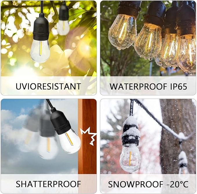 15-Pack String Light Bulbs, S14 LED Outdoor Waterproof Replacement Bulb, E26 Base Bulbs, 1W 120V, 2700K Warm White