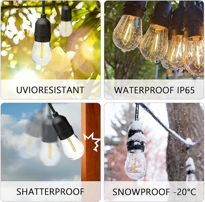 15-Pack String Light Bulbs, S14 LED Outdoor Waterproof Replacement Bulb, E26 Base Bulbs, 1W 120V, 2700K Warm White