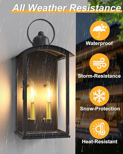19.7IN Outdoor Wall Light Fixtures, Dusk to Dawn Exterior Lanterns Waterproof, Large Porch Sconces Wall Mounted Lighting, Modern Matte Black Front Open Window Wall Lamps for Patio