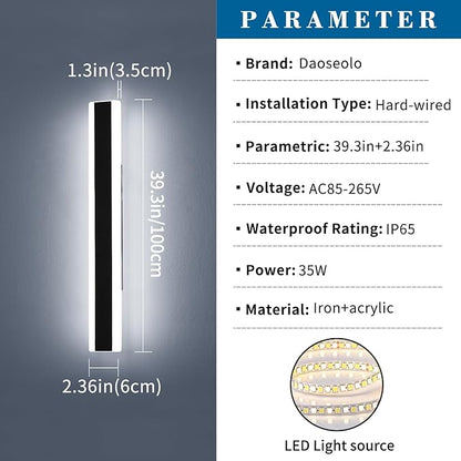 39.3inch Modern Outdoor Wall Light, Black Outside LED Long Wall Sconce, 6000K Cold White, 36W, IP65 Waterproof, Wall Mount Linear Exterior Lighting Fixture for House, Garage, Porch, Garden