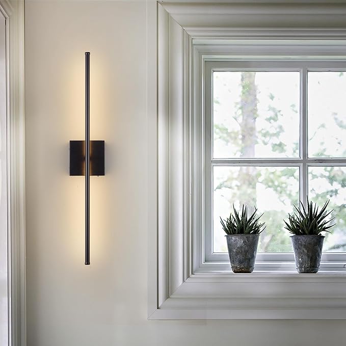 28.3 Inch Battery Operated Wall Sconces 3000K Warm White LED Wall Lights Remote Control Dimmable Set of Two 350°Rotate Wireless Lamps Home Decor for Living Room Hallway Bedroom, Black 2 Pack