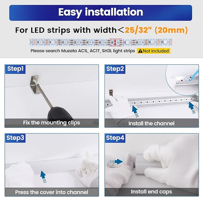 Muzata 10Pack 6.6FT/2M Plus-Size Spotless V Shape LED Channel Silver Aluminum LED Diffuser Channel with Milky White Cover V101 WW 2M