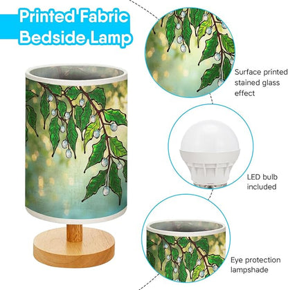 Mistletoe Tree Table Lamp LED 3-Color Pressed Bedside, Mistletoe Tree Shade Lamp with Wood Base for Bedroom Living Room Desk Office