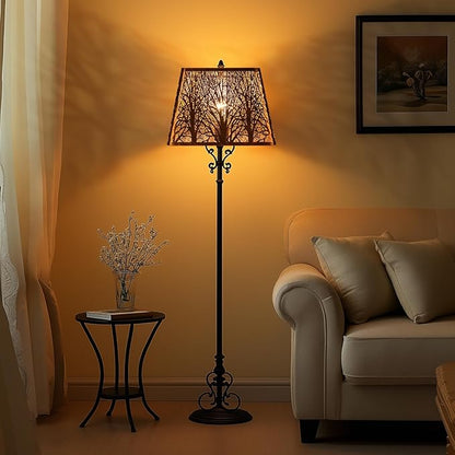 Square Fillet Metal Lampshade Forest Pattern 9" Top X 12" Bottom X 8.8" High Vintage Bronze Fits For Table Lamps Floor Lamps Replacement For Home Decor large lampshade
