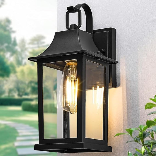 Outdoor Sconce Lights，Black 13 inch Outdoor Wall sconces，Aluminum & Tempered Glass Exterior Sconce，Waterproof Rustproof Porch Lighting for Front Door，Garage，Patio