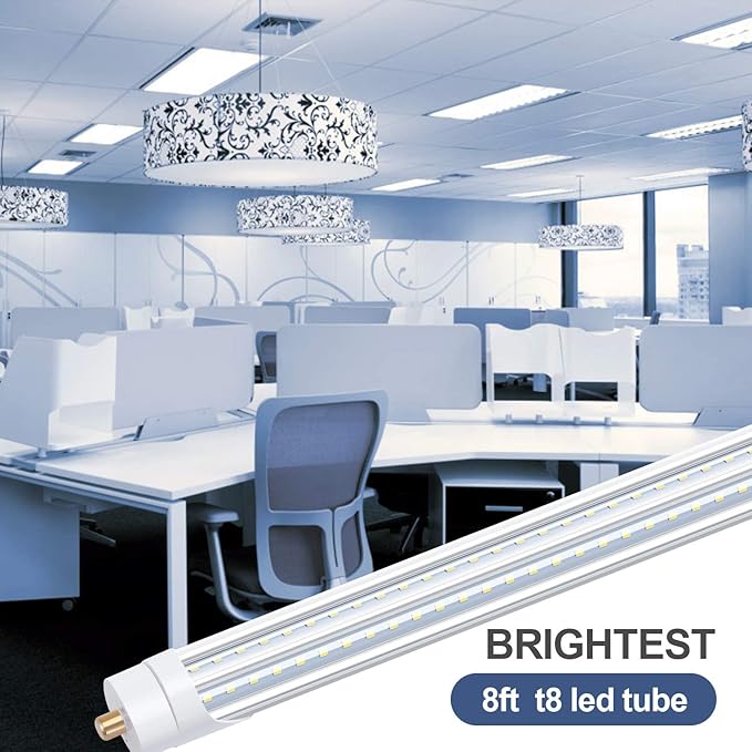 8ft LED Bulbs, LED Shop Light Single Pin, V Shaped 8foot LED Tube Lights, T8 T12 FA8 LED Bulb, 90W 10000LM, Clear Cover, Daylight White 5000k, Ballast Removed, Fluorescent Tube Replacement, 10Pack