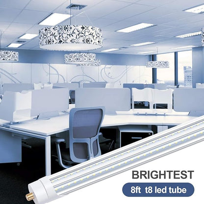 T8 8 Foot LED Shop Light, 90W 10000LM LED Light Tube, Single Pin FA8 Base, Cool White 6000K,V Shaped Tube Light, Replacement for 8Ft Fluorescent Fixtures(10Pack)