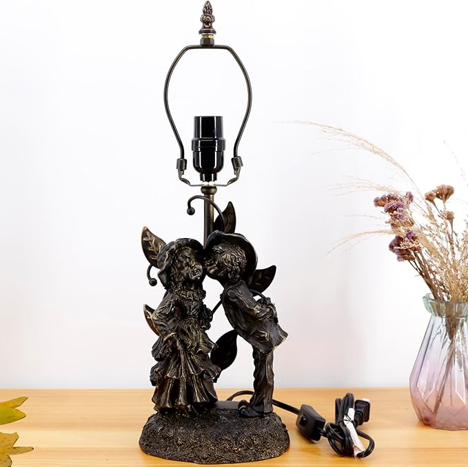 Table Lamp Base Replacement Only, Wide 7 Height 19 Inch, Fit for 8, 10, 12 Inch Tiffany Style Stained Glass Lampshade, Dark Bronze Finish,Resin, Push Switch On Cord(G (W7H19 Inch))