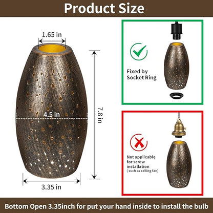 Pendant Light Shade Replacement with 1-5/8" Fitter, Metal Lampshade Height 7.8 in Diameter 4.7 in, Antique Bronze Oval Shaped Cover for Pendant Kitchen Wall Sconce Chandelier Vanity Light 1-Pack